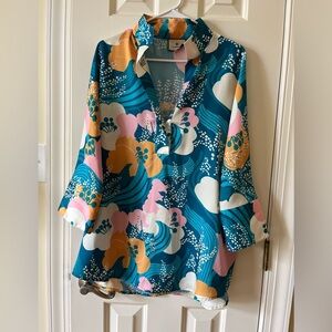 Tuckernuck Blue and Pink Graphic Blouse